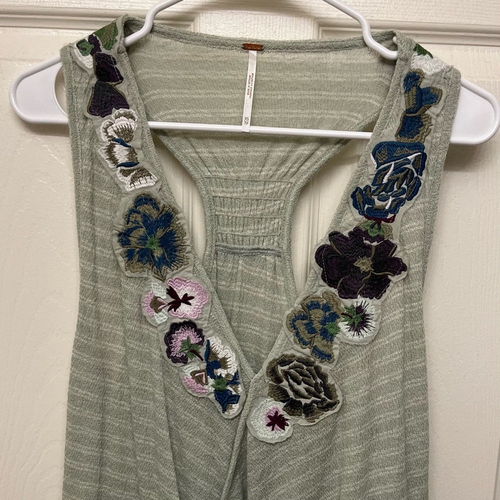 Free People Green Floral Embroidered Tank Top